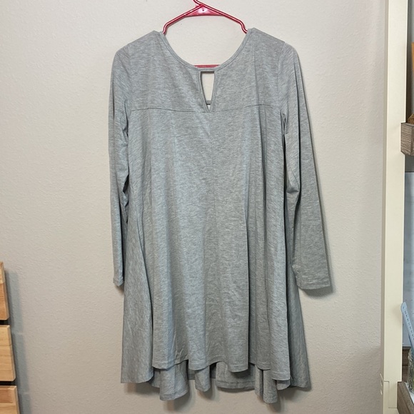 Yi Zhan Gray Flounce Keyhole Neck Hi-Back Lo-Front Cotton Dress Top XL(14) - Picture 7 of 7